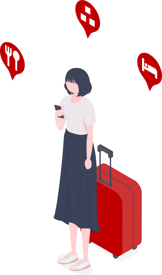 韓国人旅行者の女性が旅行先を検索している画像